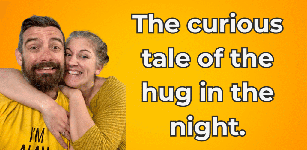 Emily & Alan from Yellow Tuxedo hug whilst chatting human connection for your business